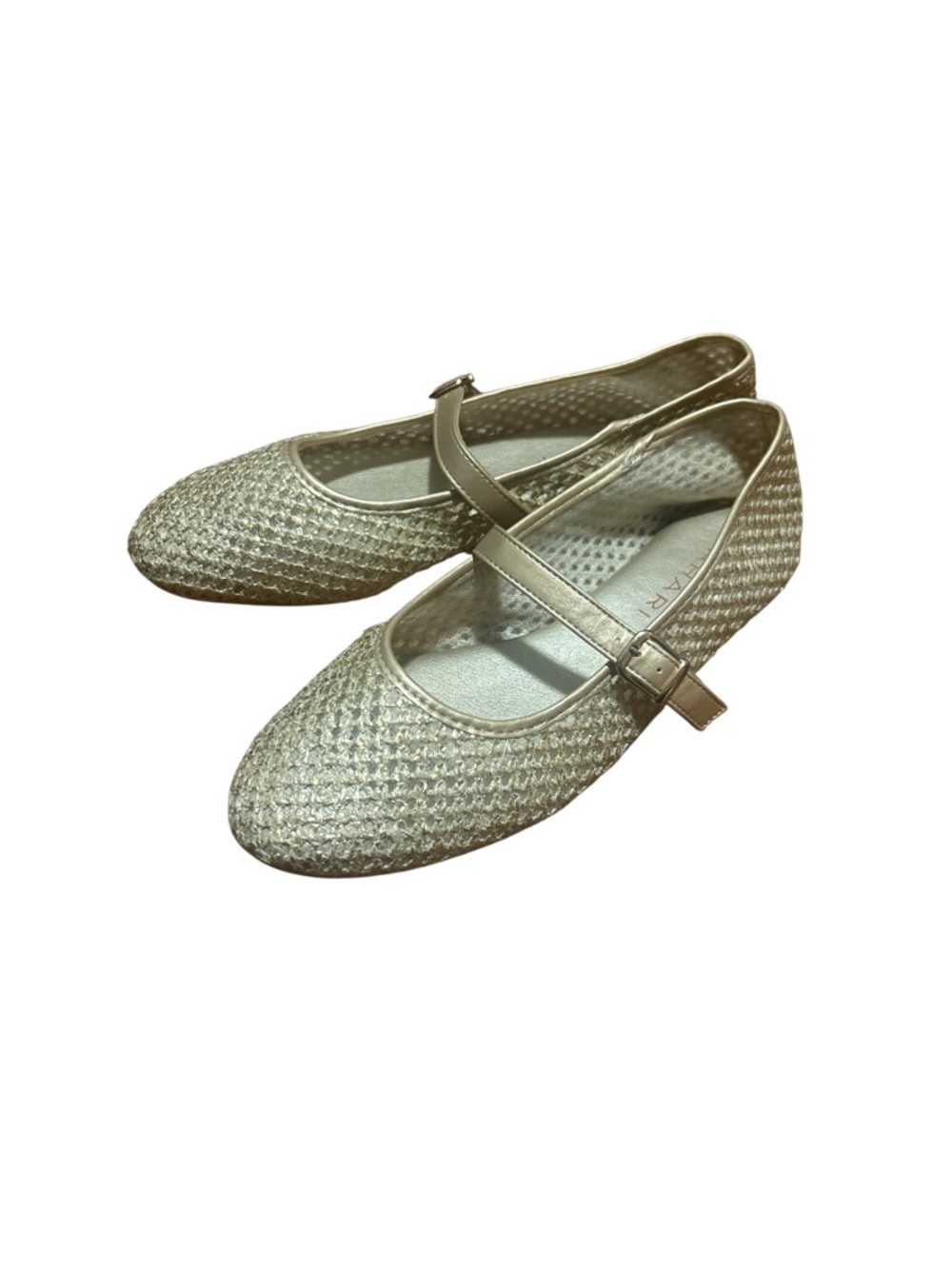Tahari Gold Metallic Woven Mary Jane Flats Women’s Size 8.5 Ballet Shoes